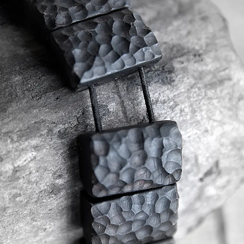 Hand-Carved Ebony Bracelet Wabi Sabi Grounding Jewelry (4) Hand-Carved Ebony Bracelet Wabi Sabi Grounding Jewelry