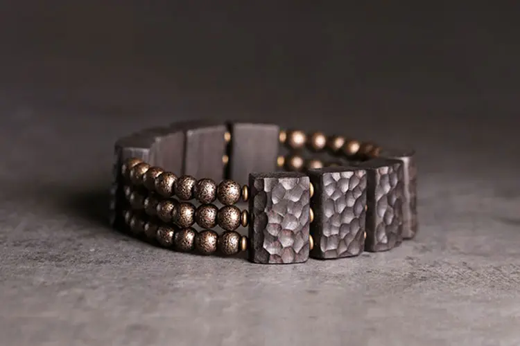 Hand-Carved Ebony Brass Bracelet | Wabi Sabi Grounding 5 - Buddha Bodhis Hand-Carved Ebony Brass Bracelet Wabi Sabi Grounding