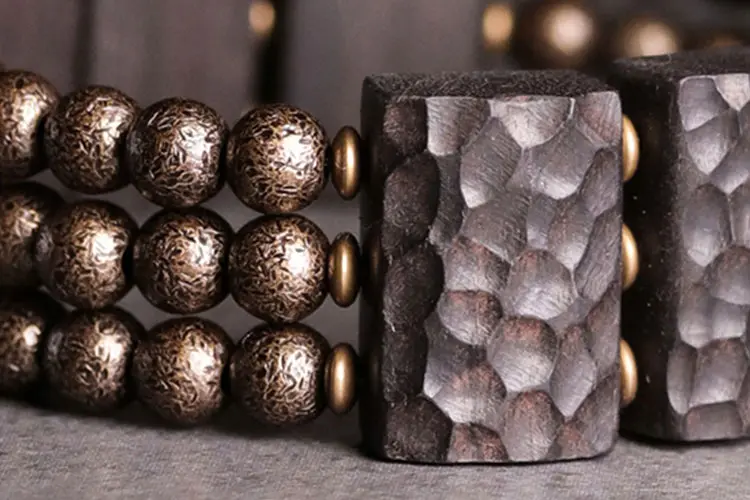 Hand-Carved Ebony Brass Bracelet | Wabi Sabi Grounding 6 - Buddha Bodhis Hand-Carved Ebony Brass Bracelet Wabi Sabi Grounding