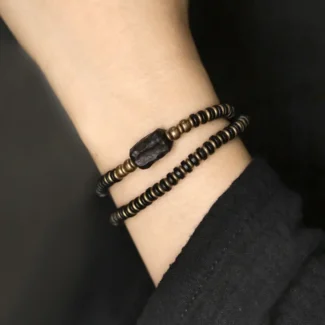Hand-Carved Ebony Wrap Bracelet Wabi Sabi Grounding