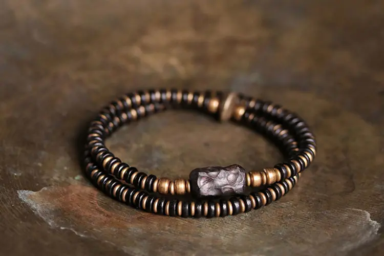 Hand-Carved Ebony Wrap Bracelet | Wabi Sabi Grounding 5 - Buddha Bodhis Hand-Carved Ebony Wrap Bracelet Wabi Sabi Grounding