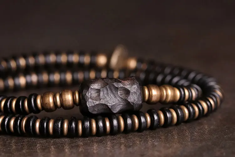 Hand-Carved Ebony Wrap Bracelet | Wabi Sabi Grounding 6 - Buddha Bodhis Hand-Carved Ebony Wrap Bracelet Wabi Sabi Grounding