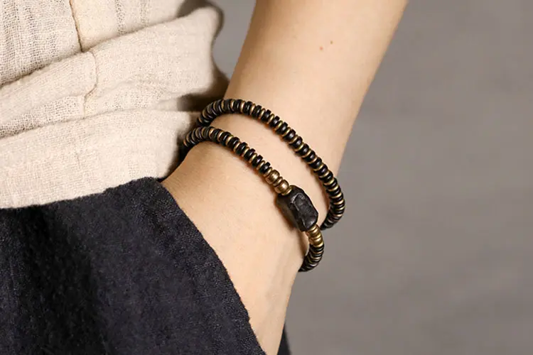 Hand-Carved Ebony Wrap Bracelet | Wabi Sabi Grounding 7 - Buddha Bodhis Hand-Carved Ebony Wrap Bracelet Wabi Sabi Grounding