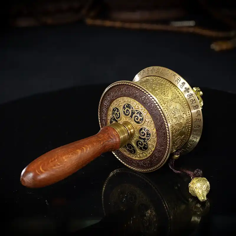 Blue Aura Jadeite Buddha & Demon Pendant - Spinning Mantra - Buddha Bodhis Handheld Tibetan Prayer Wheel with Mantras