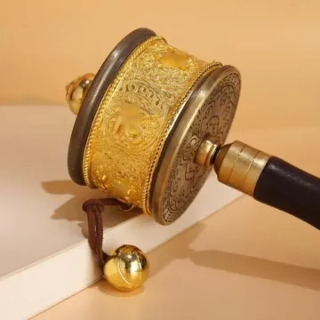 Blue Aura Jadeite Buddha & Demon Pendant - Spinning Mantra 2 - Buddha Bodhis Handheld Tibetan Prayer Wheel with Mantras