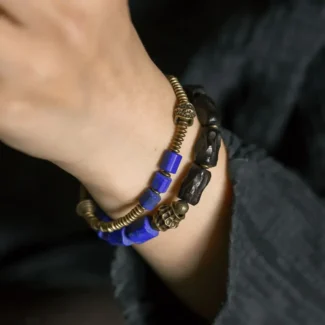 Lapis Lazuli Ebony Bracelet Set Grounded Wisdom