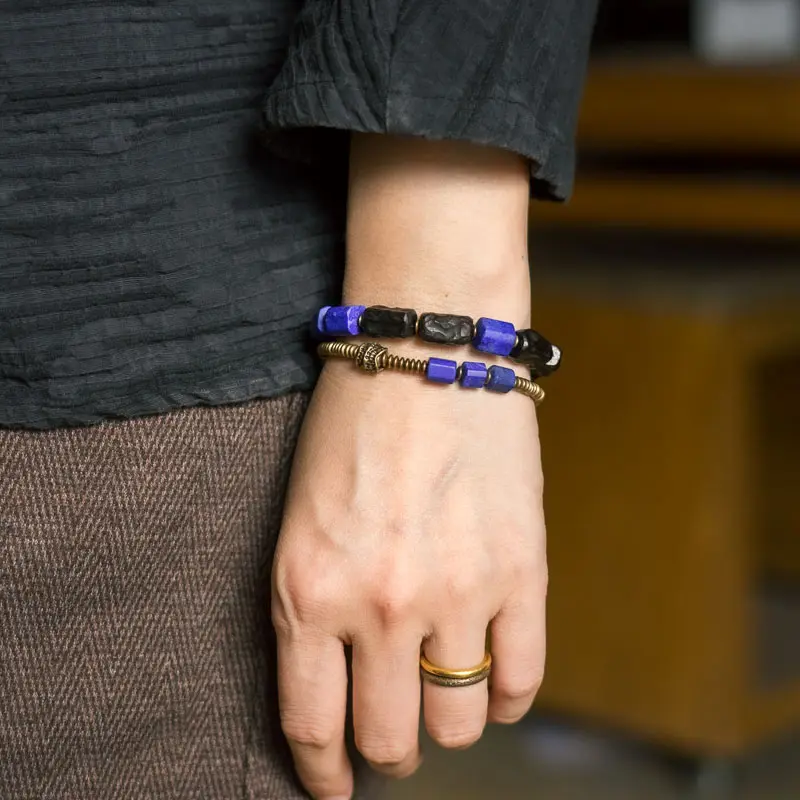 Lapis Lazuli Ebony Bracelet Set Grounded Wisdom (2) Lapis Lazuli Ebony Bracelet Set Grounded Wisdom