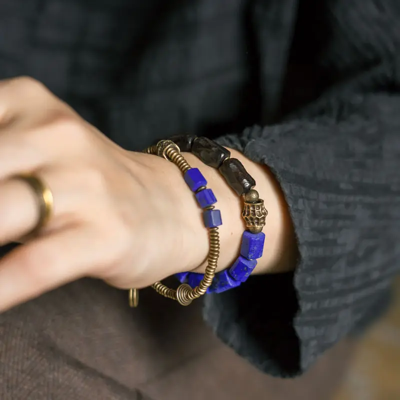 Lapis Lazuli Ebony Bracelet Set Grounded Wisdom (3) Lapis Lazuli Ebony Bracelet Set Grounded Wisdom