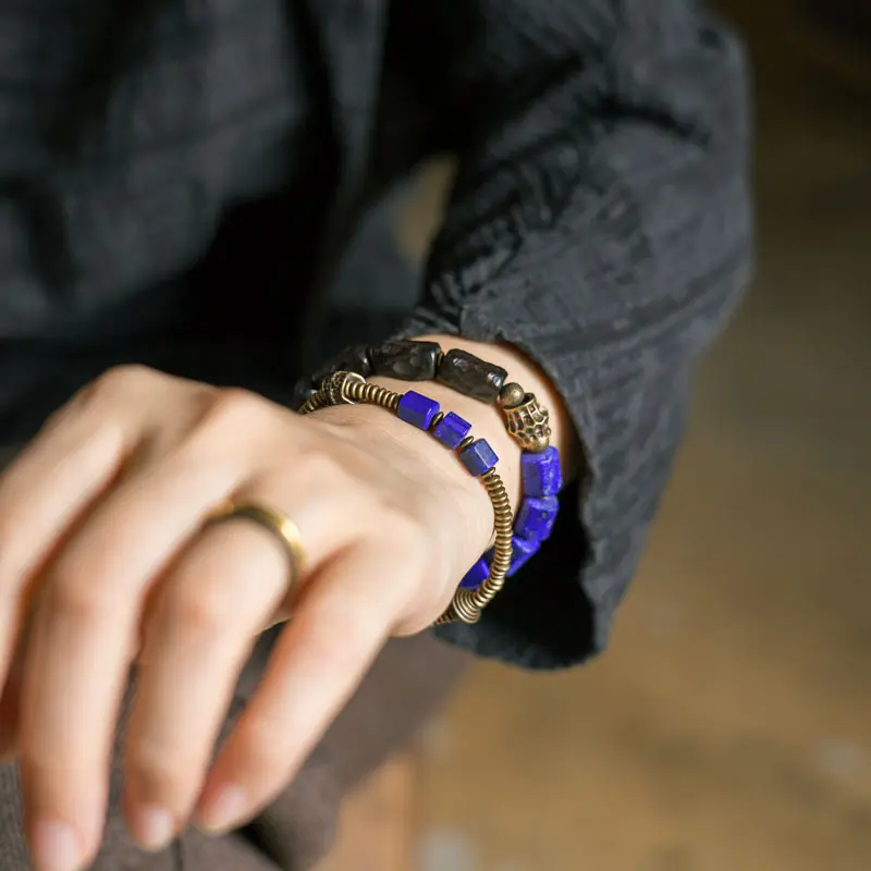 Lapis Lazuli Ebony Bracelet Set Grounded Wisdom (4) Lapis Lazuli Ebony Bracelet Set Grounded Wisdom