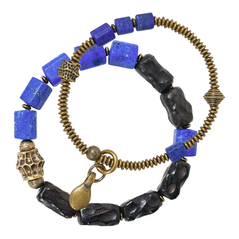 Lapis Lazuli Ebony Bracelet Set Grounded Wisdom (5) Lapis Lazuli Ebony Bracelet Set Grounded Wisdom