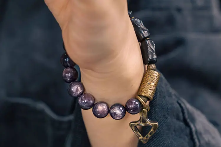 Lepidolite and Ebony Bracelet | Grounded Tranquility Jewelry 7 - Buddha Bodhis Lepidolite and Ebony Bracelet Grounded Tranquility Jewelry