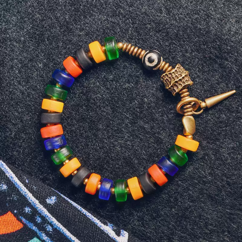 The Alchemical Path: A Five Elements Ebony Bracelet - Buddha Bodhis Liuli Colored Glaze Feng Shui Statue