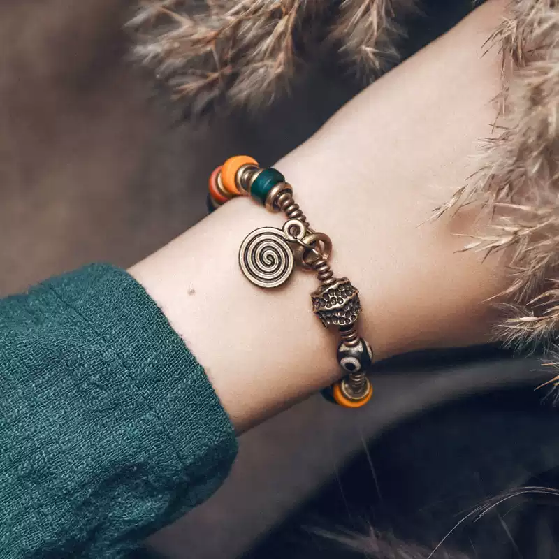 The Alchemical Path: A Five Elements Ebony Bracelet 1 - Buddha Bodhis Liuli Crystal Pendant for Healing