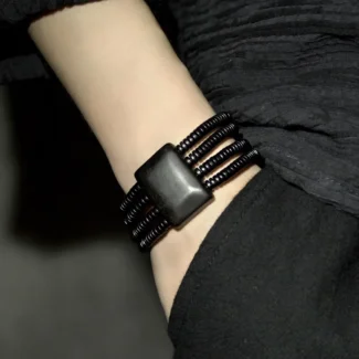 Multi-Strand Ebony Bracelet Architectural Grounding Cuff
