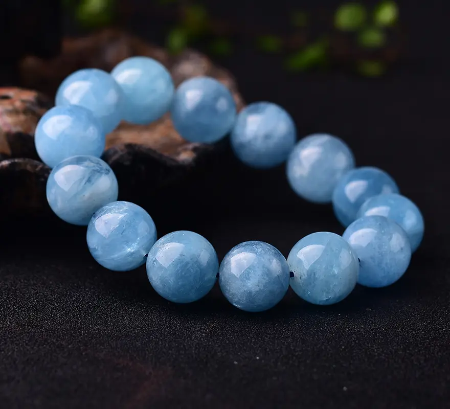 Natural Aquamarine & Golden Pumpkin Bracelet | Calm, Luck & Abundance - Buddha Bodhis Natural Blue Aquamarine Stone for Calming Anxiety
