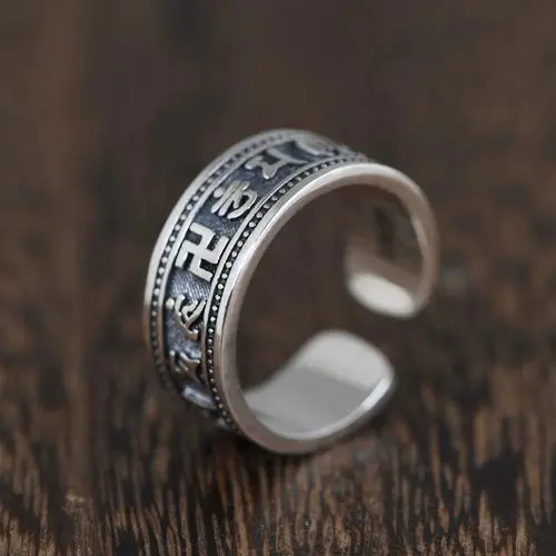 Blue Aura Jadeite Buddha & Demon Pendant - Spinning Mantra - Buddha Bodhis Om Mani Padme Hum Mantra Carved on Silver Ring