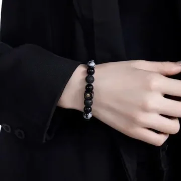 Primal Weave: An Ebony and Lava Stone Bracelet 1 - Buddha Bodhis Porous Black Lava Stone Beads for Aromatherapy