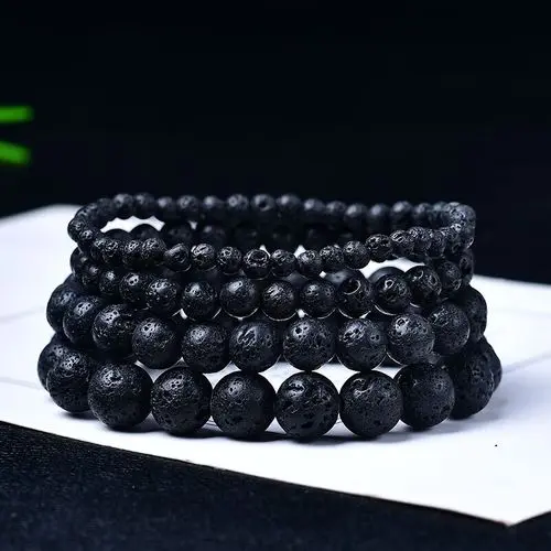 Primal Weave: An Ebony and Lava Stone Bracelet - Buddha Bodhis Porous Black Lava Stone Beads for Aromatherapy