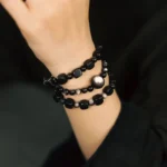 Silver Obsidian Ebony Bracelet Set | Cosmic Grounding 3 - Buddha Bodhis Silver Obsidian Ebony Bracelet Set Cosmic Grounding