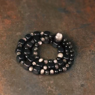 Silver Obsidian Ebony Bracelet Set Cosmic Grounding