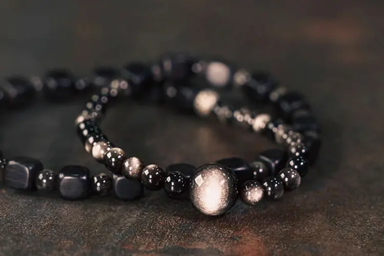 Silver Obsidian Ebony Bracelet Set | Cosmic Grounding 6 - Buddha Bodhis Silver Obsidian Ebony Bracelet Set Cosmic Grounding