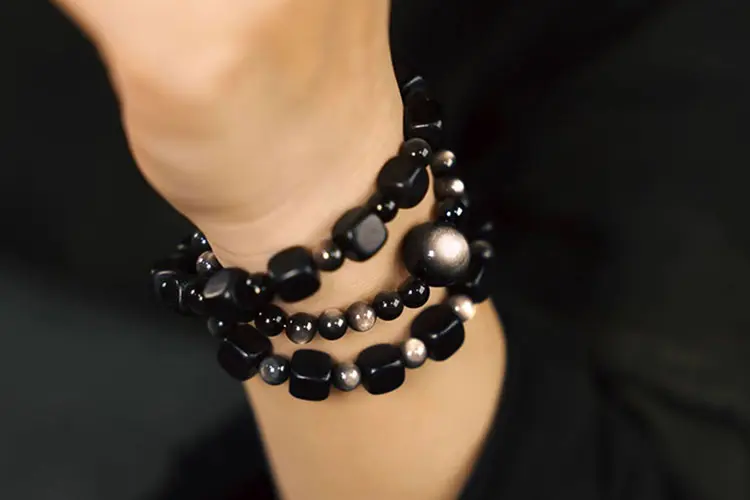 Silver Obsidian Ebony Bracelet Set | Cosmic Grounding 7 - Buddha Bodhis Silver Obsidian Ebony Bracelet Set Cosmic Grounding