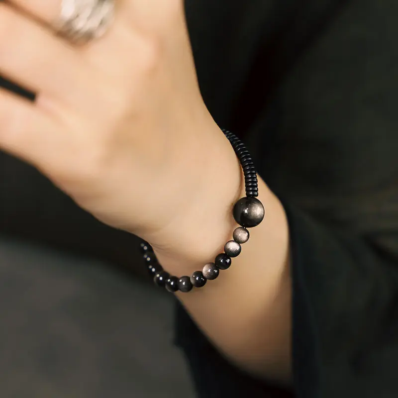 Silver Sheen Obsidian Bracelet & Ebony Cosmic Grounding (2) Silver Sheen Obsidian Bracelet & Ebony Cosmic Grounding