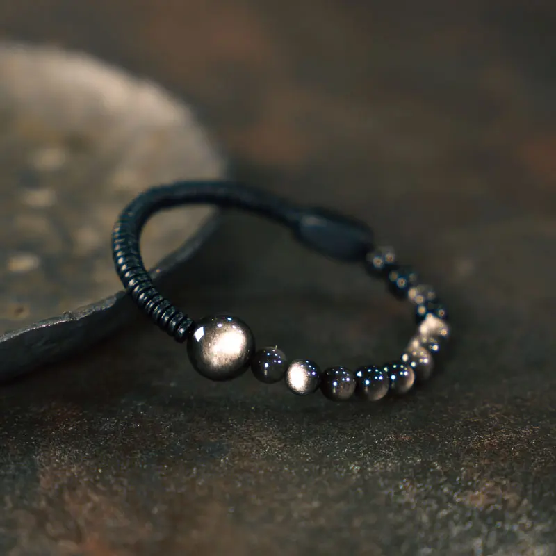 Silver Sheen Obsidian Bracelet & Ebony Cosmic Grounding (3) Silver Sheen Obsidian Bracelet & Ebony Cosmic Grounding