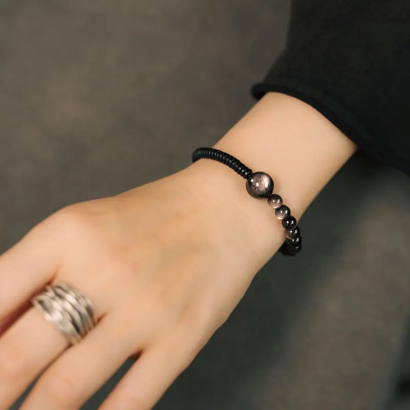 Silver Sheen Obsidian Bracelet & Ebony Cosmic Grounding (4) Silver Sheen Obsidian Bracelet & Ebony Cosmic Grounding