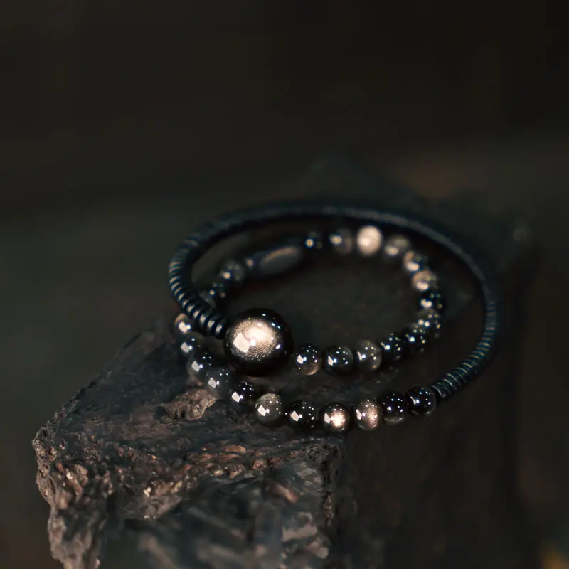 Silver Sheen Obsidian Bracelet & Ebony Cosmic Grounding (4) Silver Sheen Obsidian Bracelet & Ebony Cosmic Grounding