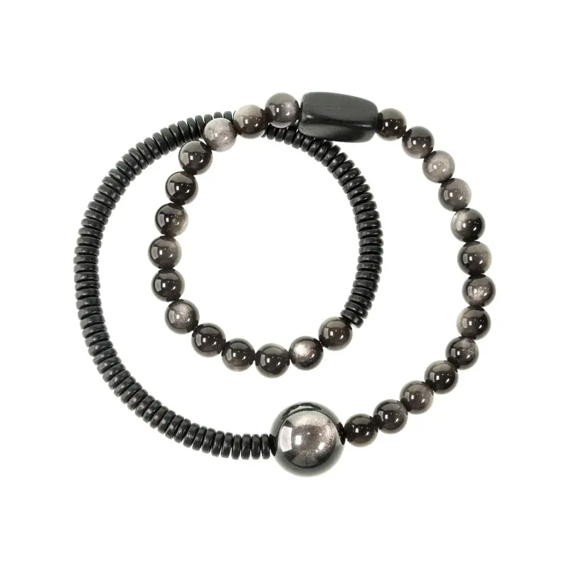 Silver Sheen Obsidian Bracelet & Ebony Cosmic Grounding (5) Silver Sheen Obsidian Bracelet & Ebony Cosmic Grounding