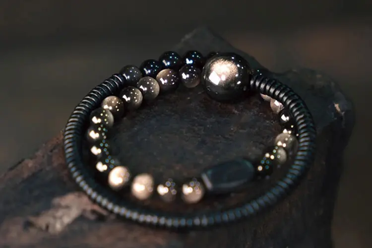 Silver Sheen Obsidian Bracelet & Ebony | Cosmic Grounding 5 - Buddha Bodhis Silver Sheen Obsidian Bracelet & Ebony Cosmic Grounding