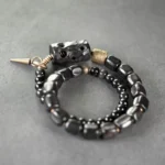 The Guardian's Path: A Carved Ebony And Onyx Bracelet - Buddha Bodhis The Guardian's Path A Carved Ebony And Onyx Bracelet