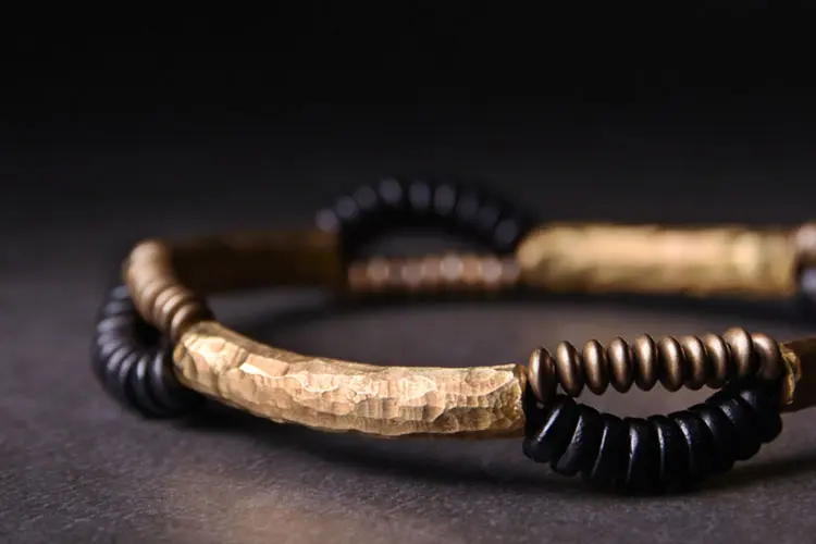 The Pillar of Stillness: A Hammered Brass Ebony Bracelet 8 - Buddha Bodhis The Pillar of Stillness A Hammered Brass Ebony Bracelet