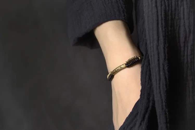 The Pillar of Stillness: A Hammered Brass Ebony Bracelet 9 - Buddha Bodhis The Pillar of Stillness A Hammered Brass Ebony Bracelet
