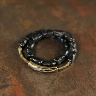 The River Stone Path A Carved Ebony Brass Bracelet