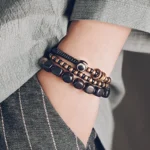 The Sacred Path: A 2-Piece Ebony and Dzi Bracelet Set 1 - Buddha Bodhis The Sacred Path A 2-Piece Ebony and Dzi Bracelet Set