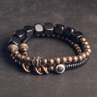 The Sacred Path A 2-Piece Ebony and Dzi Bracelet Set