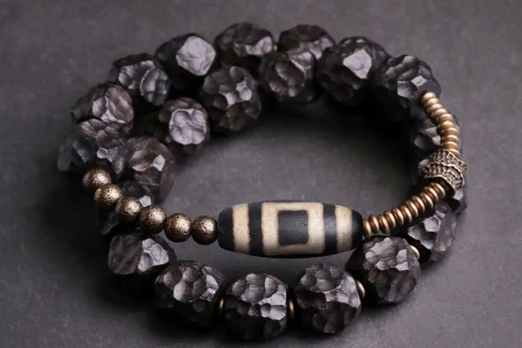 The Sacred Path: A Carved Ebony Dzi Wrap Bracelet 5 - Buddha Bodhis The Sacred Path A Carved Ebony Dzi Wrap Bracelet