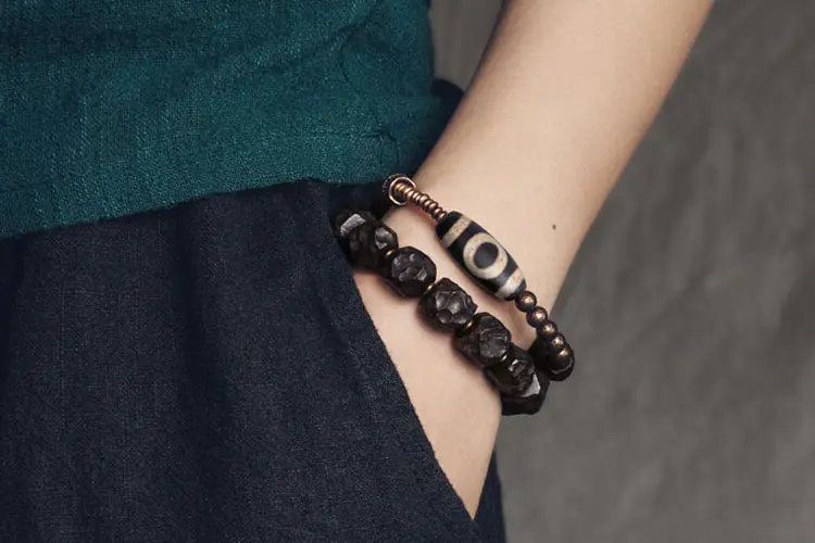 The Sacred Path: A Carved Ebony Dzi Wrap Bracelet 7 - Buddha Bodhis The Sacred Path A Carved Ebony Dzi Wrap Bracelet