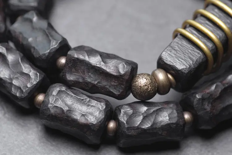 The Shaman's Charm: A Carved Ebony Agate Bracelet 6 - Buddha Bodhis The Shaman's Charm A Carved Ebony Agate Bracelet