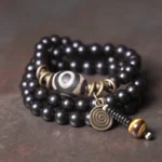 Three-Eyed Dzi Bead Bracelet | Tibetan Protection Mala - Buddha Bodhis Three-Eyed Dzi Bead Bracelet Tibetan Protection Mala