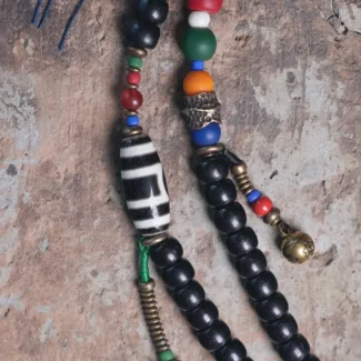 Tibetan Dzi Bead Mala Ebony Wood Tassel Bracelet