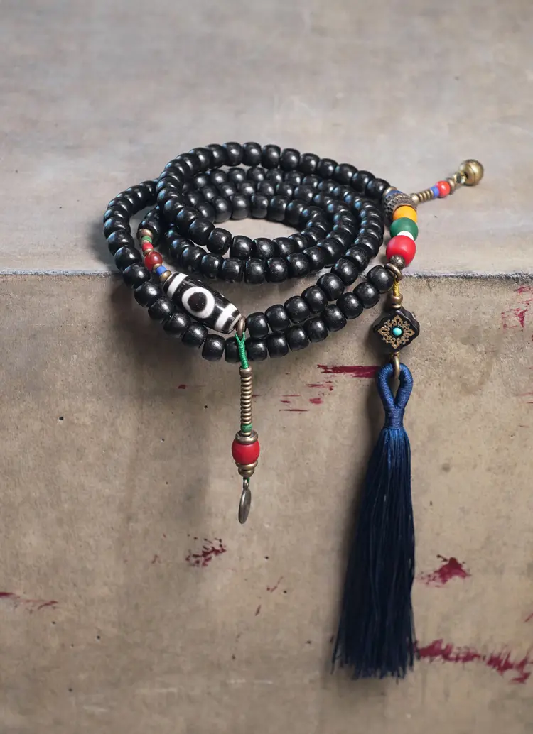Golden Obsidian Ebony Bracelet | Grounded Vision Jewelry - Buddha Bodhis Natural Black Ebony Wood Mala Beads for Meditation