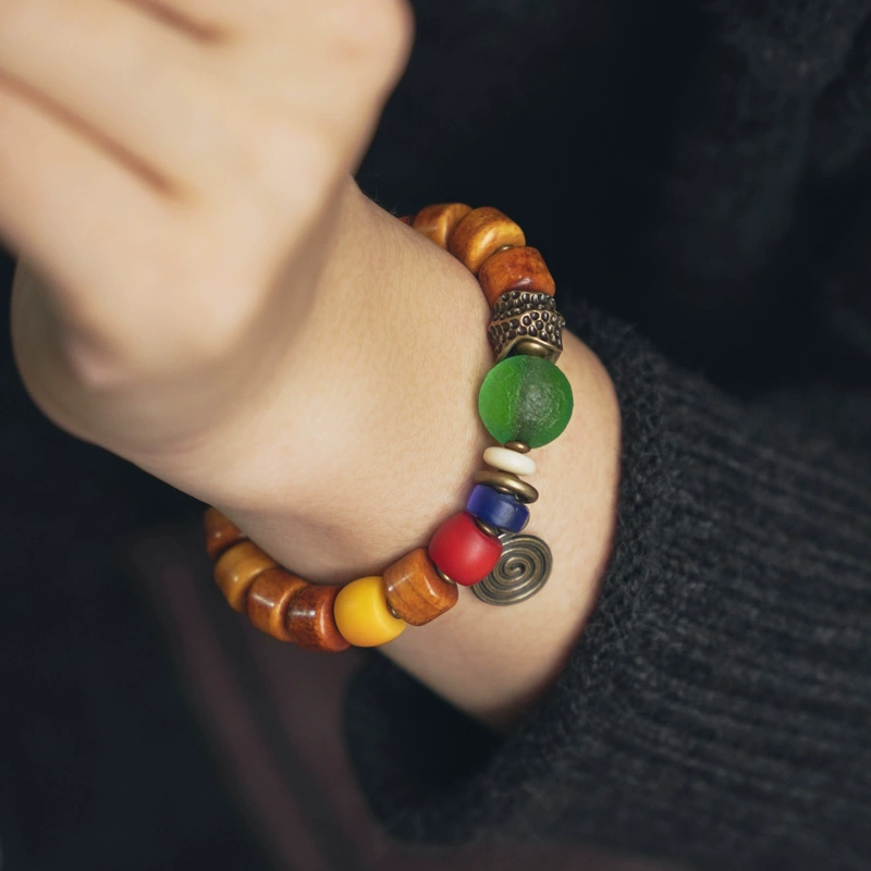 Ebony and Yak Bone Bracelet | Tibetan Grounding Jewelry 1 - Buddha Bodhis Wearing Carved Yak Bone Bracelet