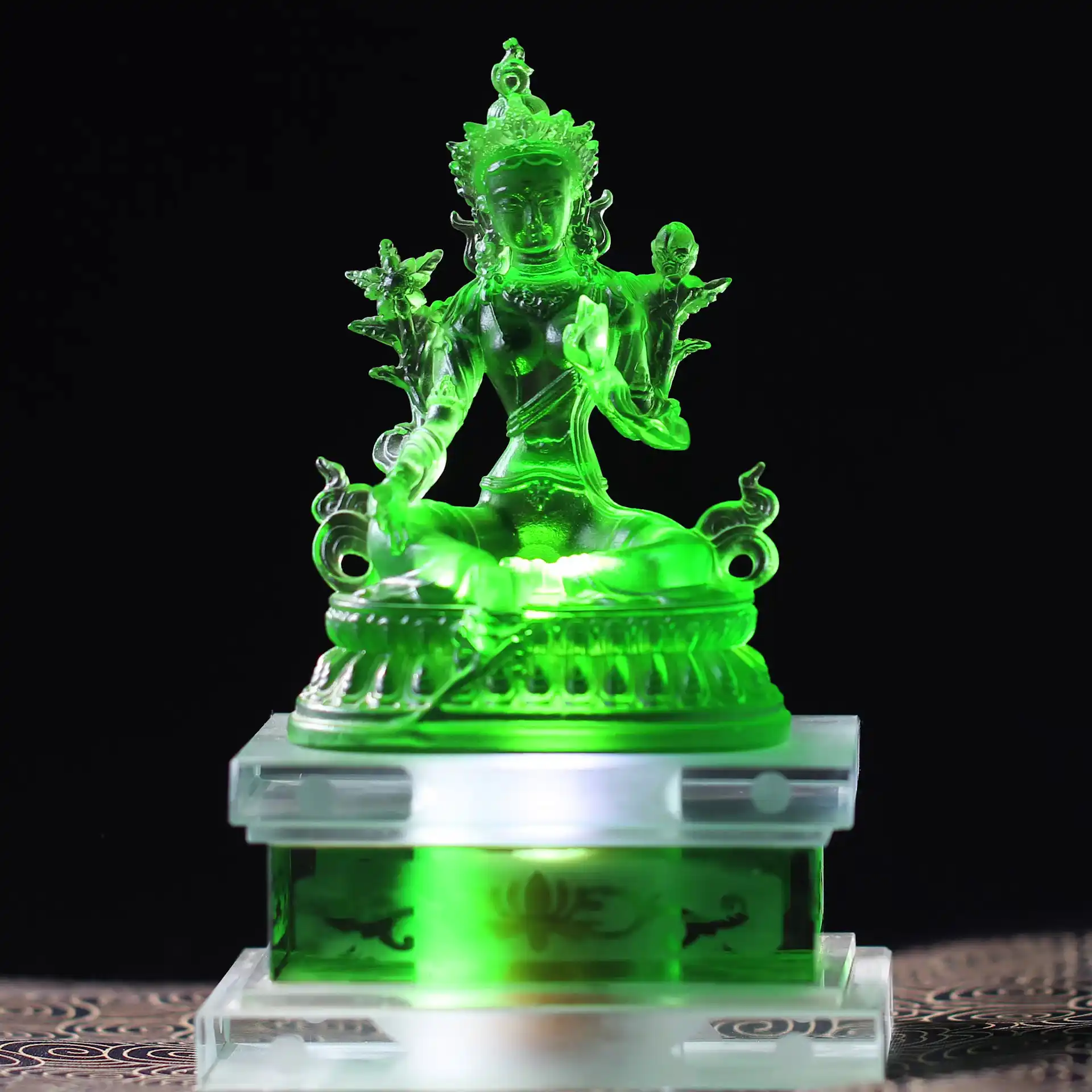 Handcrafted 3D Feng Shui Prosperity Frame | Wu Lou & Arowana for Wealth & Health - Buddha Bodhis Translucent Liuli Crystal Feng Shui Statue