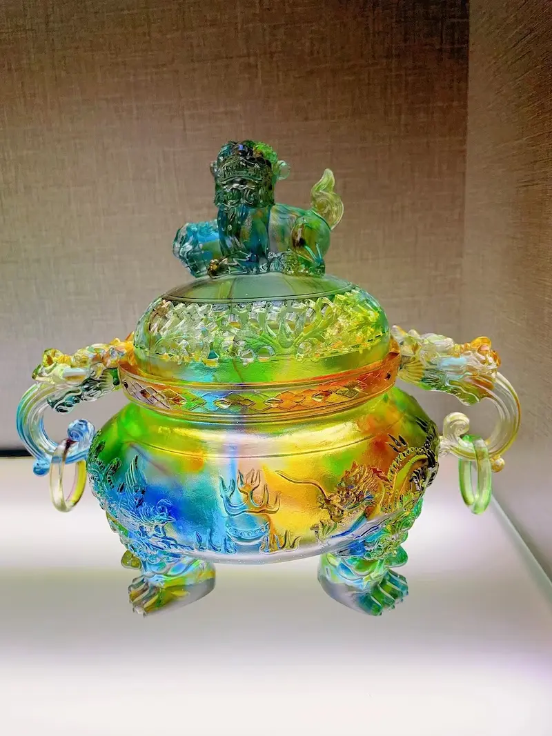 Handcrafted 3D Feng Shui Prosperity Frame | Wu Lou & Arowana for Wealth & Health 2 - Buddha Bodhis Translucent Liuli Crystal Feng Shui Statue