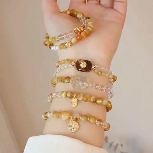 Natural Red Cinnabar God of Wealth Phone Charm | White Agate & Mantra Amulet 1 - Buddha Bodhis Wearing Citrine Pixiu Bracelet on Left Hand