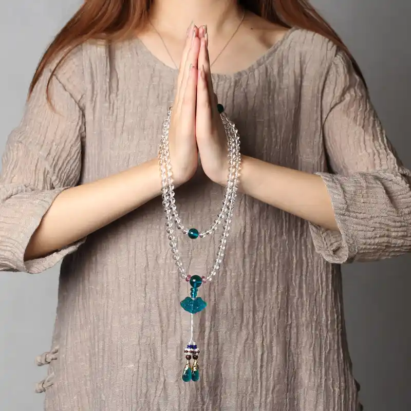 Retro-Chic Ebony Wood & Obsidian Bracelet — Strength in Serenity 1 - Buddha Bodhis Wearing Clear Quartz Healing Bracelet