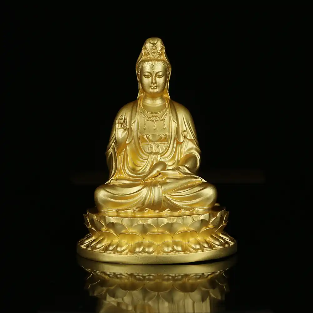 Natural Blue Aura Jadeite Thousand-Hand Kwan Yin & Dragon Pendant | Eternal Protection 1 - Buddha Bodhis Home altar setup with Kwan Yin and crystals